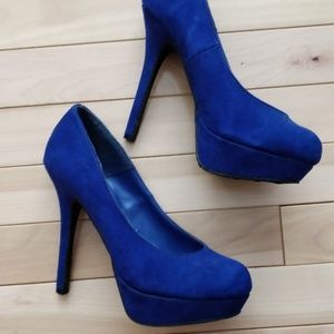 Blue Suede Platform Pumps